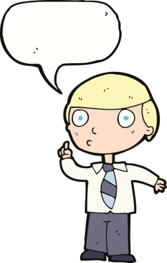 Bir insan tarafından çizilmiş konuşma balonu olan bir okul çocuğu.