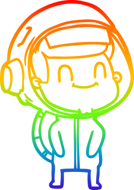 Gökkuşağı gradyan çizgisi çizimi mutlu bir astronot insan tarafından çizilmiş.