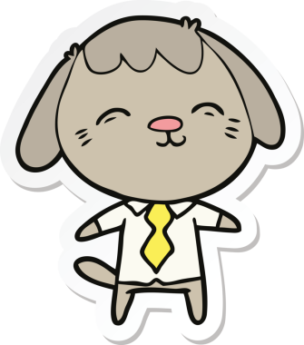 Bir insan tarafından çizilmiş mutlu bir ofis çalışanı köpeğinin çıkartması.