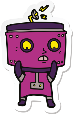 Bir insan tarafından çizilmiş robot karikatür çıkartması.