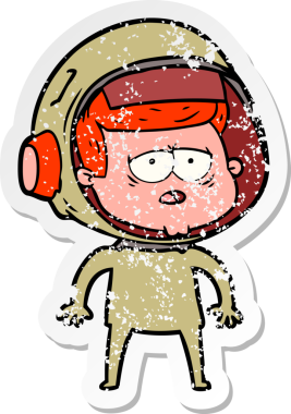 Bir insan tarafından çizilmiş yorgun bir astronotun sıkıntılı çıkartması.