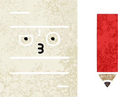 Bir insan tarafından çizilmiş bir test kağıdının retro çizim stili karikatürü