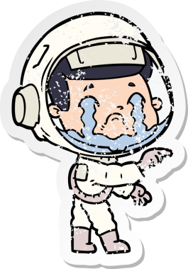Bir insan tarafından çizilmiş ağlayan bir astronotun sıkıntılı çıkartması.