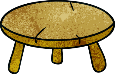 Bir insan tarafından çizilmiş ahşap bir taburenin el çizimi karikatürü.