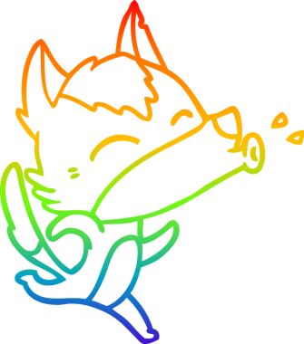 Uluyan bir kurt çizgi filminin gökkuşağı gradyanı insan tarafından çizilmiş.