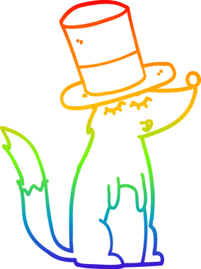 Gökkuşağı gradyan çizgi çizimi bir insan tarafından çizilmiş silindir şapkalı bir kurt ıslığı.