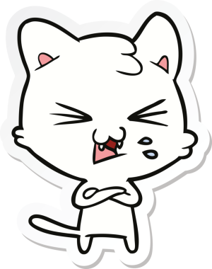 Bir insan tarafından çizilmiş, tıslayan bir kedinin çıkartması.