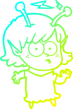 Bir insan tarafından çizilmiş bir uzaylı kız çizgi filmi.