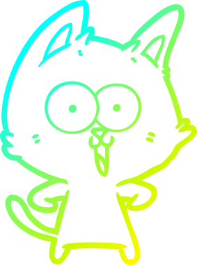 Bir insan tarafından çizilmiş komik çizgi film kedisinin soğuk gradyan çizgisi.