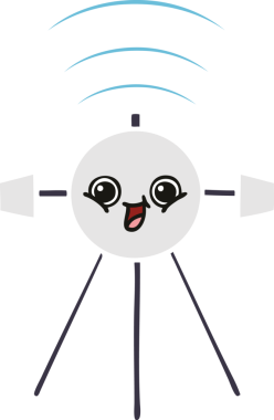 Bir insan tarafından çizilmiş düz renkli bir uydu karikatürü