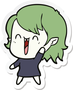 Bir insan tarafından çizilmiş şirin, mutlu bir vampir kızın çıkartması.