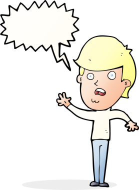 Bir insan tarafından çizilmiş konuşma balonu olan mutsuz bir çocuk.