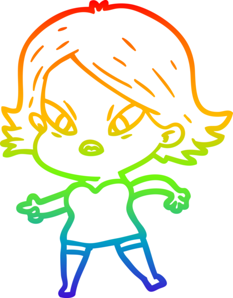 Çizgi film çizen gökkuşağı gradyanı bir insan tarafından çizilmiş stresli kadın.