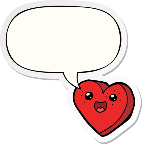 Bir insan tarafından çizilmiş konuşma kabarcığı çıkartmalı kalp çizgi film karakteri.