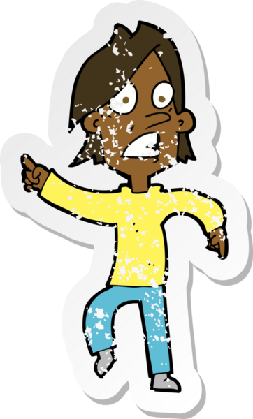 Bir insan tarafından çizilmiş endişeli bir çizgi filmin gerilimli çıkartması.