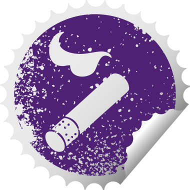 Bir insan tarafından çizilmiş sigara izmaritinin, sıkıntılı, dairesel soyma etiketi.