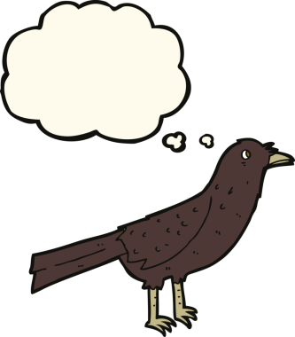 Bir insan tarafından çizilmiş düşünce baloncuklu karga.