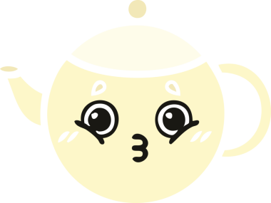 Bir insan tarafından çizilmiş bir çaydanlığın düz renkli retro karikatürü