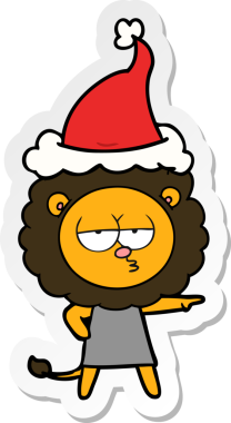 Bir insan tarafından çizilmiş Noel Baba şapkası takan sıkılmış bir aslanın el yazısı.