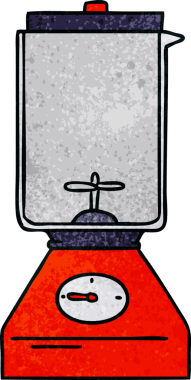 Bir insan tarafından çizilmiş bir yemek mikserinin el çizimi karikatürü.