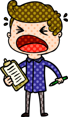 Bir insan tarafından çizilmiş bağıran karikatür satıcısı.