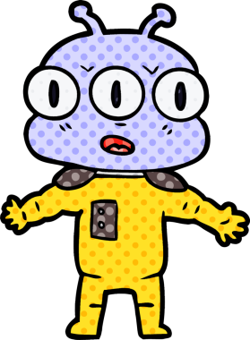 Bir insan tarafından çizilmiş üç gözlü uzaylı çizgi filmi.