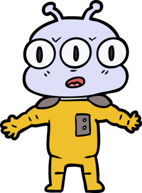 Bir insan tarafından çizilmiş üç gözlü uzaylı çizgi filmi.