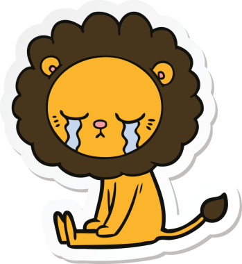 Bir insan tarafından çizilmiş ağlayan çizgi film aslanının çıkartması.