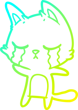 Bir insan tarafından çizilmiş ağlayan çizgi film kedisinin soğuk gradyan çizgisi.