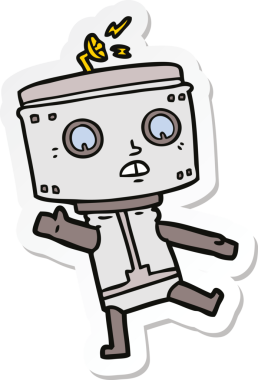 Bir insan tarafından çizilmiş robot karikatür çıkartması.