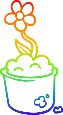 Gökkuşağı gradyan çizgi çizimi bir insan tarafından çizilmiş çiçek saksısı