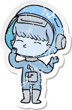 Bir insan tarafından çizilmiş meraklı bir astronotun sıkıntılı çıkartması.