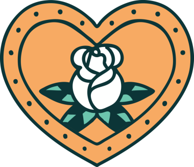 Bir insan tarafından çizilmiş kalp ve çiçeklerin ikonik dövme şekli