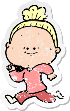 Bir insan tarafından çizilmiş mutlu, yaşlı bir kadının sıkıntılı çıkartması.