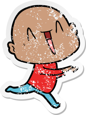 Bir insan tarafından çizilmiş mutlu, kel bir adamın sıkıntılı çıkartması.