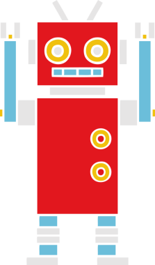 Bir insan tarafından çizilen dans eden robotun düz renkli retro karikatürü