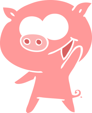 Bir insan tarafından çizilmiş neşeli domuz düz renkli çizgi film.