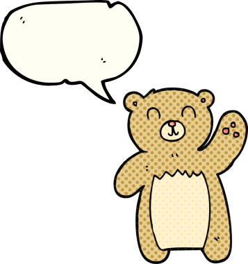 Bir insan tarafından çizilmiş serbest çizilmiş çizgi roman konuşma balonu oyuncak ayısı.