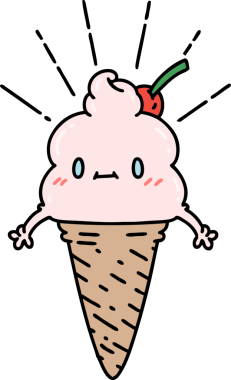 Bir insan tarafından çizilmiş geleneksel dövmeli dondurma karakteri.