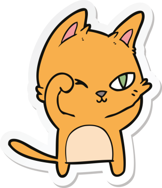 Bir insan tarafından çizilmiş çizgi film kedisinin çıkartması.