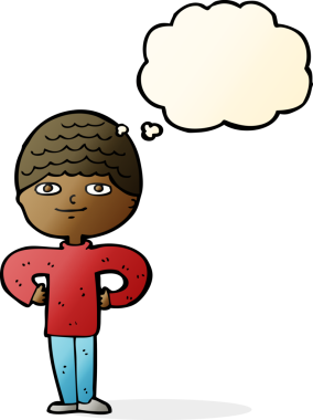 Bir insan tarafından çizilmiş düşünce baloncuğu olan gururlu bir adam.