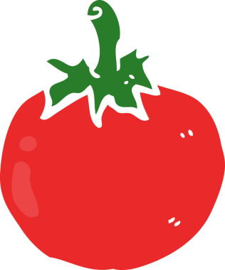 Bir insan tarafından çizilmiş düz renkli çizgi film domatesi