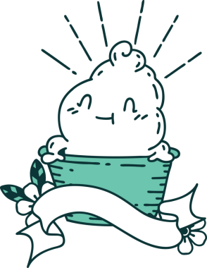 Bir insan tarafından çizilmiş dövmeli bir dondurma karakteri.