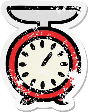 Bir insan tarafından çizilmiş tatlı bir karikatür tartısının sıkıntılı çıkartması.