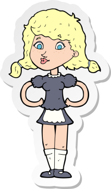 Bir insan tarafından çizilmiş mutlu garson kadının çıkartması.