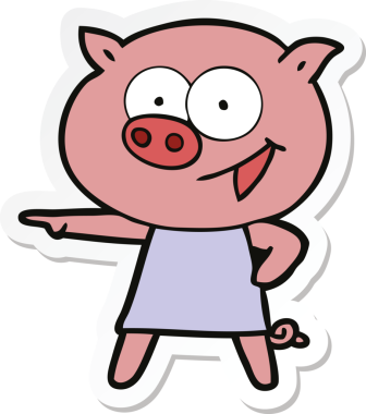 Bir insan tarafından çizilmiş neşeli bir domuzun çıkartması.