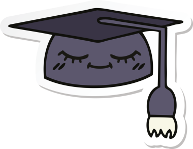 Bir insan tarafından çizilmiş şirin bir çizgi film mezuniyet şapkasının çıkartması.