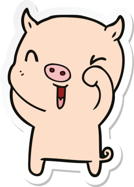 Bir insan tarafından çizilmiş mutlu çizgi film domuzu çıkartması.