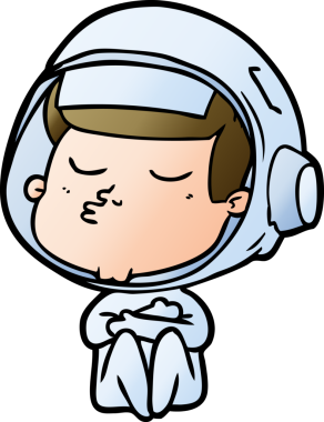 Bir insan tarafından çizilmiş kendine güvenen bir astronot çizgi filmi.