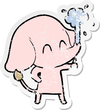 Bir insan tarafından çizilmiş su püskürten şirin bir filin sıkıntılı çıkartması.